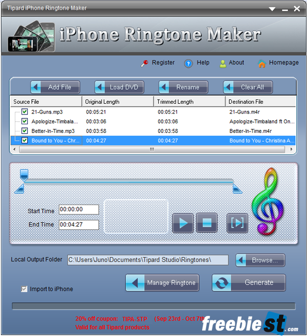 Tipard iPhone Ringtone Maker serial key code genuine license