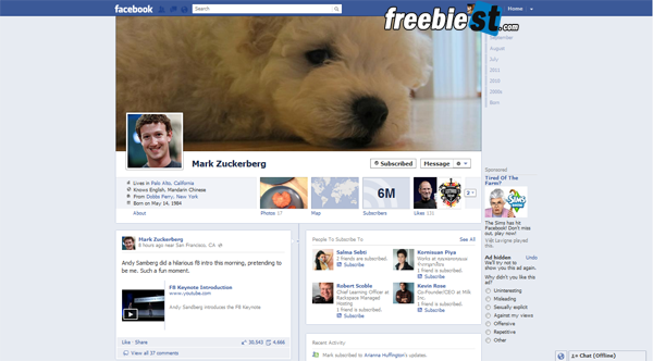 Mark Zuckerberg's Facebook profile redesign timeline