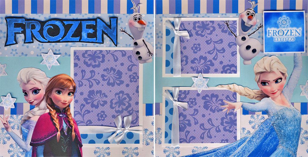 FROZEN DISNEY girl 2 PREMADE SCRAPBOOK PAGES paper piecing BY CHERRY