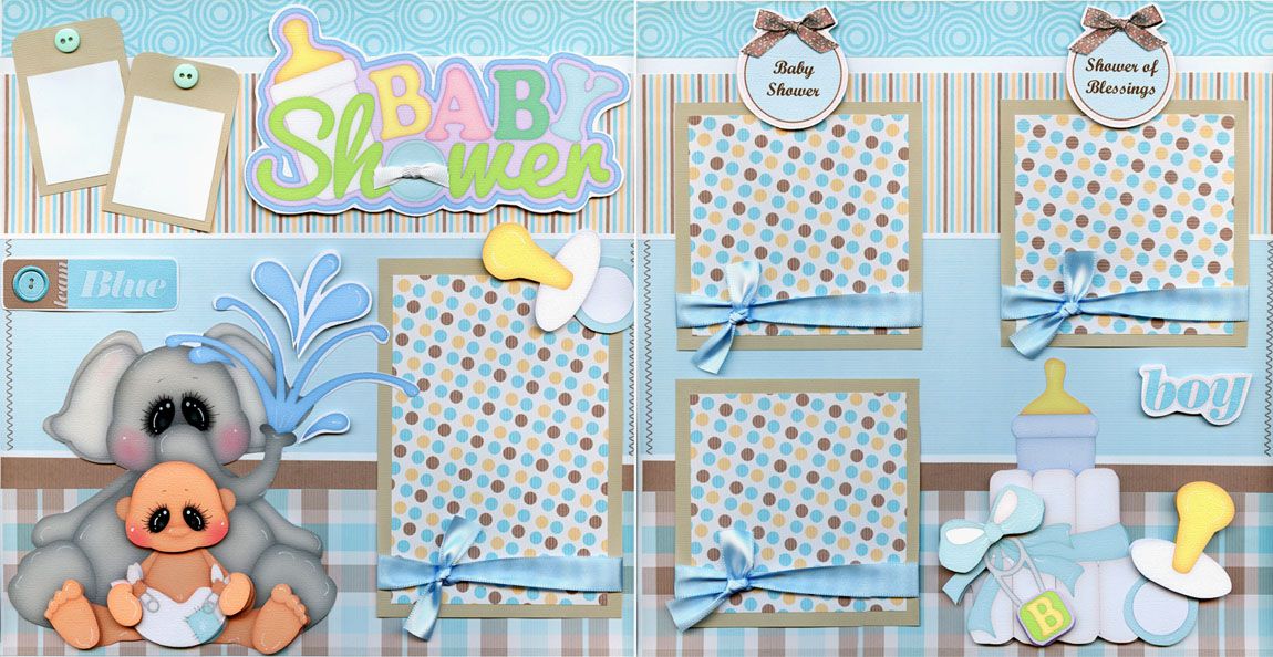 BABY SHOWER BOY 2 Premade Scrapbook Pages paper piecing layout 4 album