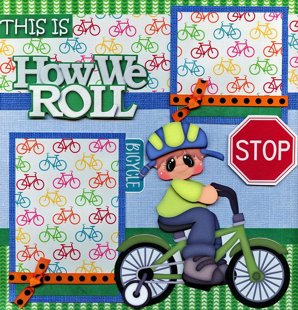 HOW WE ROLL BICYCLE BOY 2 premade scrapbook pages paper piecing