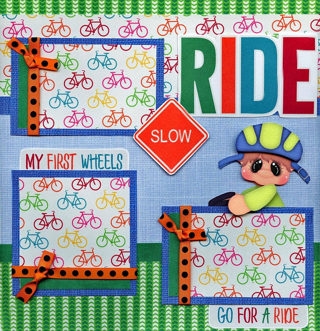 HOW WE ROLL BICYCLE BOY 2 premade scrapbook pages paper piecing