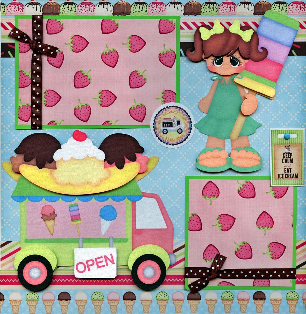 ICE CREAM summer 2 premade scrapbook pages paper piecing layout 4 album