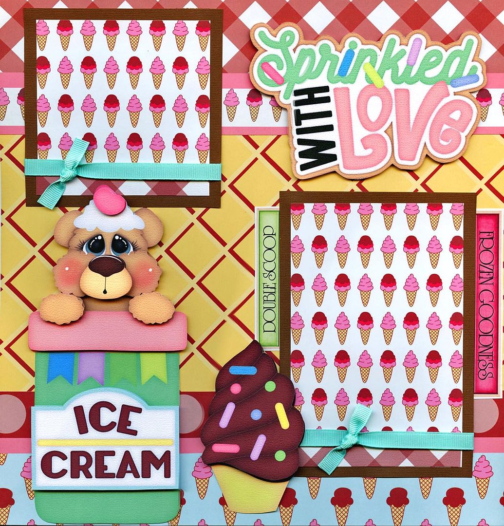 ICE CREAM sprinkle 2 premade scrapbook pages paper piecing layout 4