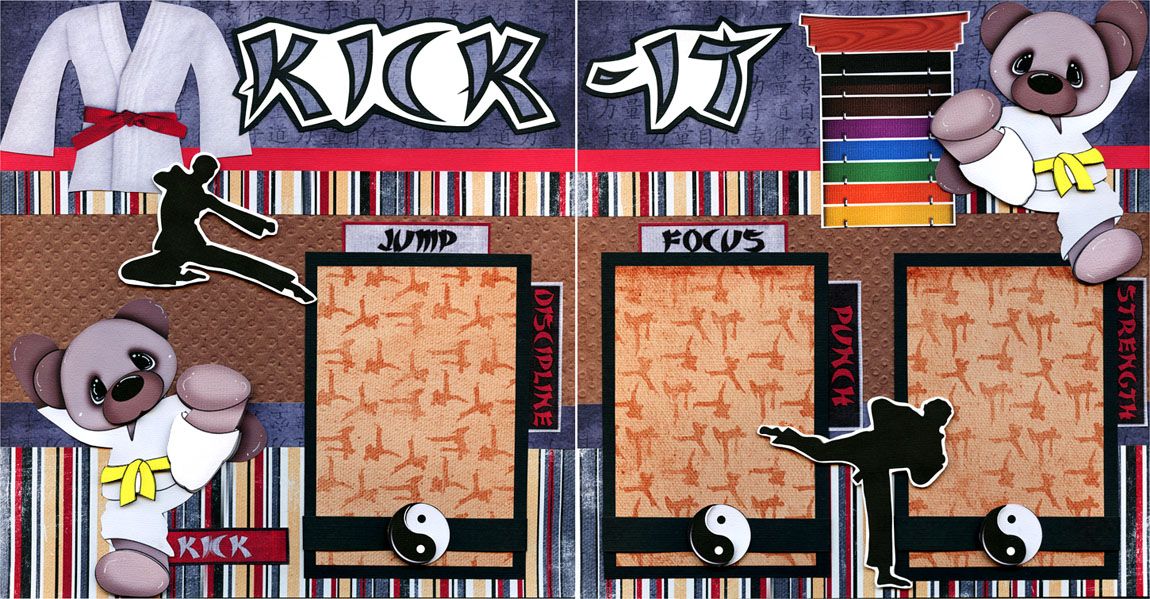 KICK IT martial arts 2 premade scrapbook pages paper piecing karate