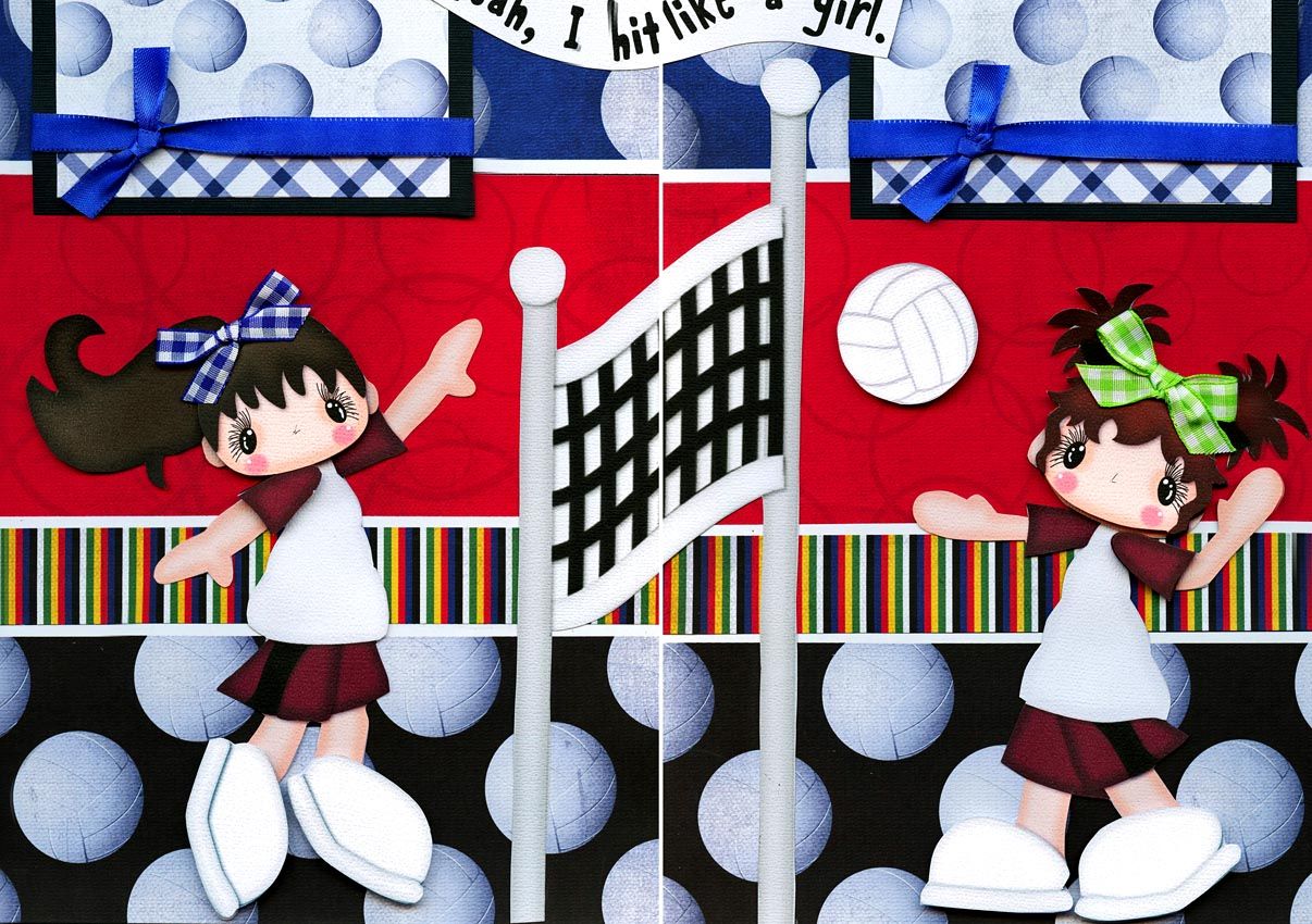 VOLLEYBALL girl 2 premade scrapbook pages paper piecing layout 4 album