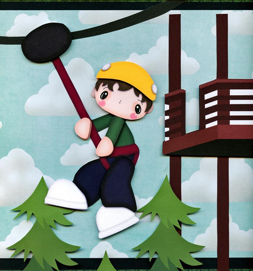 ZIPLINE 2 premade scrapbook pages paper piecing layout 4 album 12x12