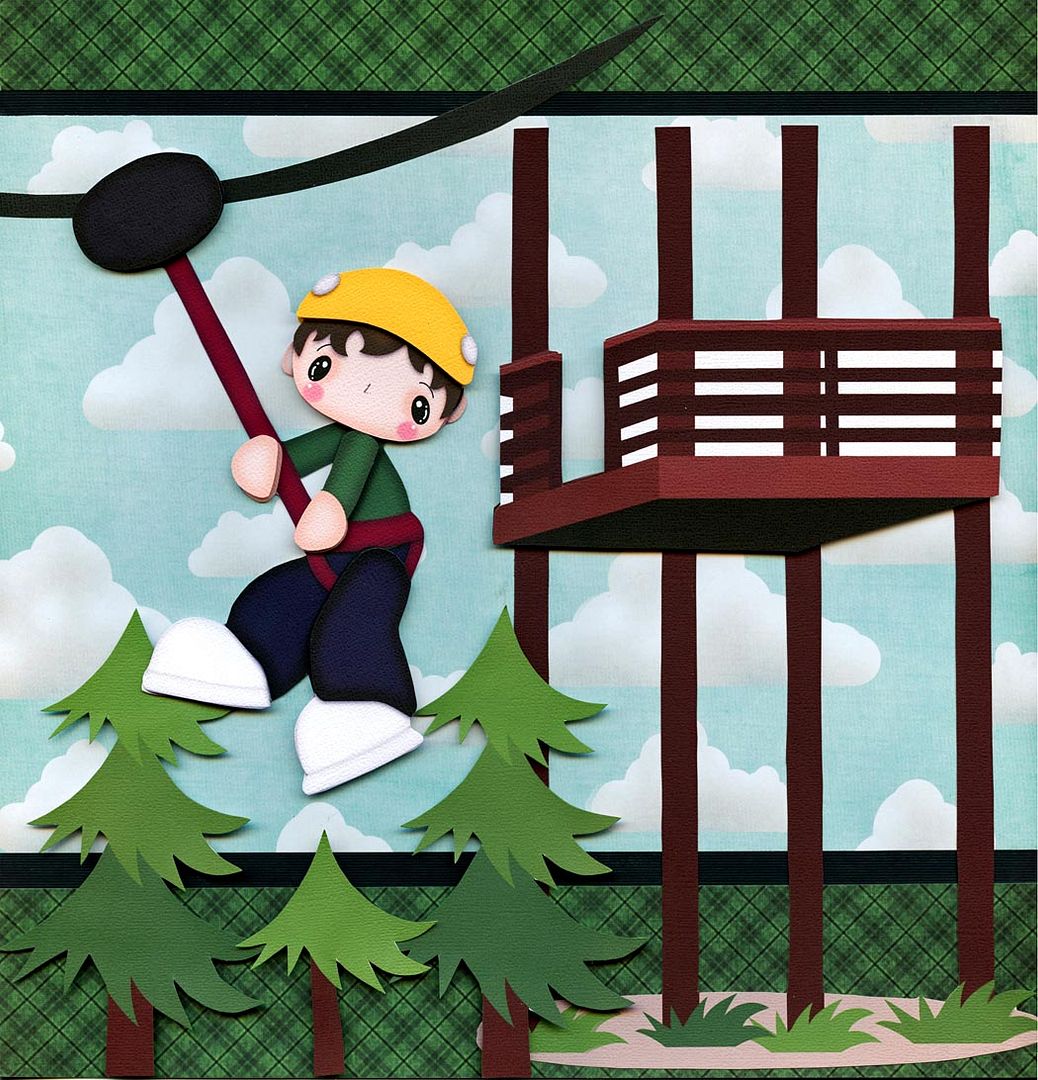 ZIPLINE 2 premade scrapbook pages paper piecing layout 4 album 12x12