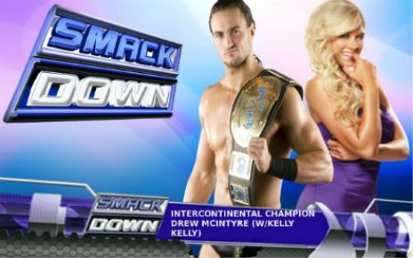  Champion Drew McIntyre makes his way down with Kelly Kelly in tow