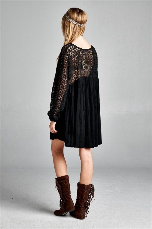 PLUS SIZE BLACK CROCHETED BOHO GYPSY BABYDOLL SHIRT MINI DRESS TUNIC 1X 2X 3X eBay