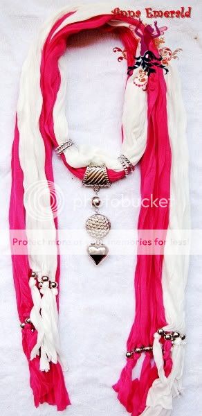   Cotton Mix Colors Heart Pendant Scarf Jewelry Necklace Scarves  