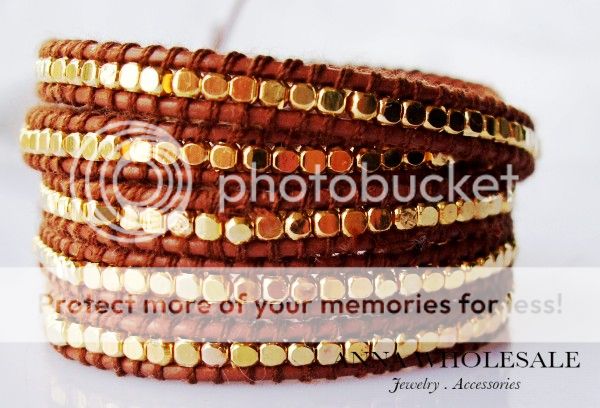   Womens Men Silver/Gold Mix beads Leather stand Cuff wrap bracelets