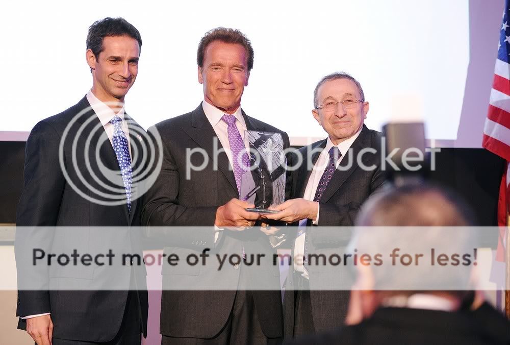 Former Governor of California Arnold Schwarzenegger and Consul General Jacob Dayan participate in a skit with Lior Suchard during the 63rd Israel Independence Day Celebration hosted by the Consulate General Of Israel at Skirball Cultural Center on May 10, 2011 in Los Angeles, California.