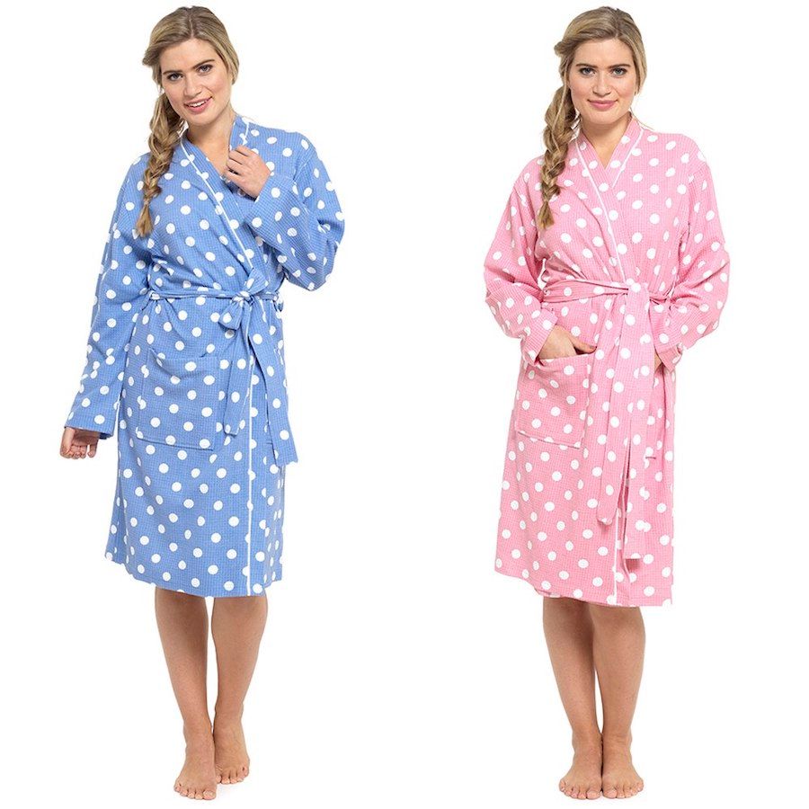 Ladies Lightweight Summer Waffle Bath Robe 100% Cotton Dressing Gown ...