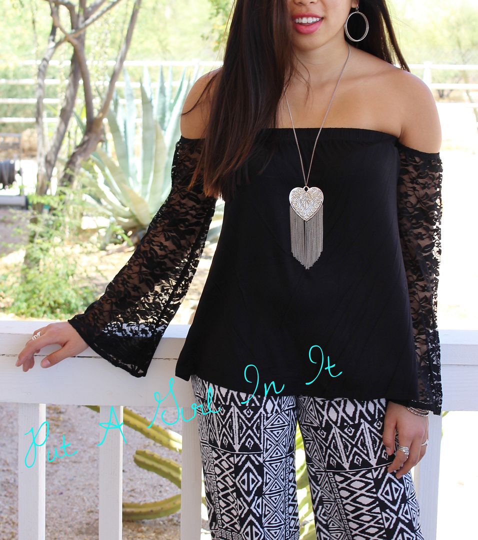 black off the shoulder peasant top