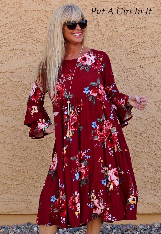 plus size burgundy floral dress