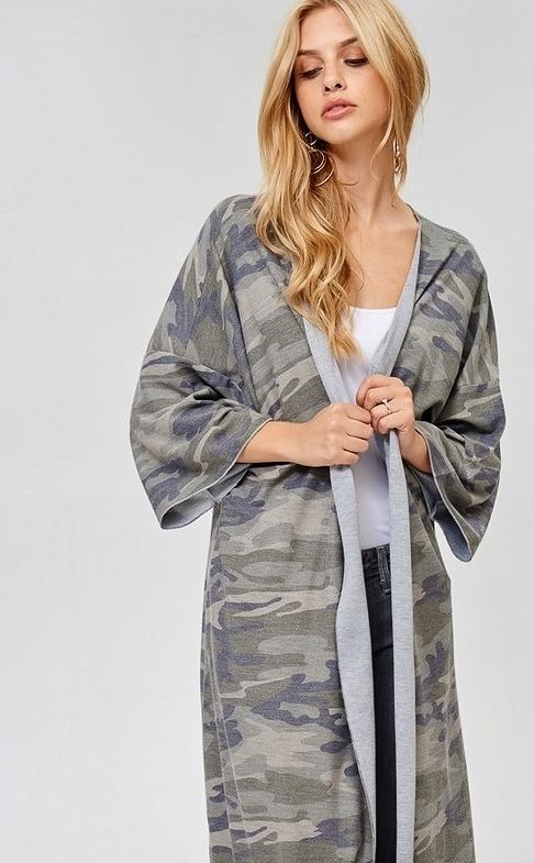 camo duster cardigan