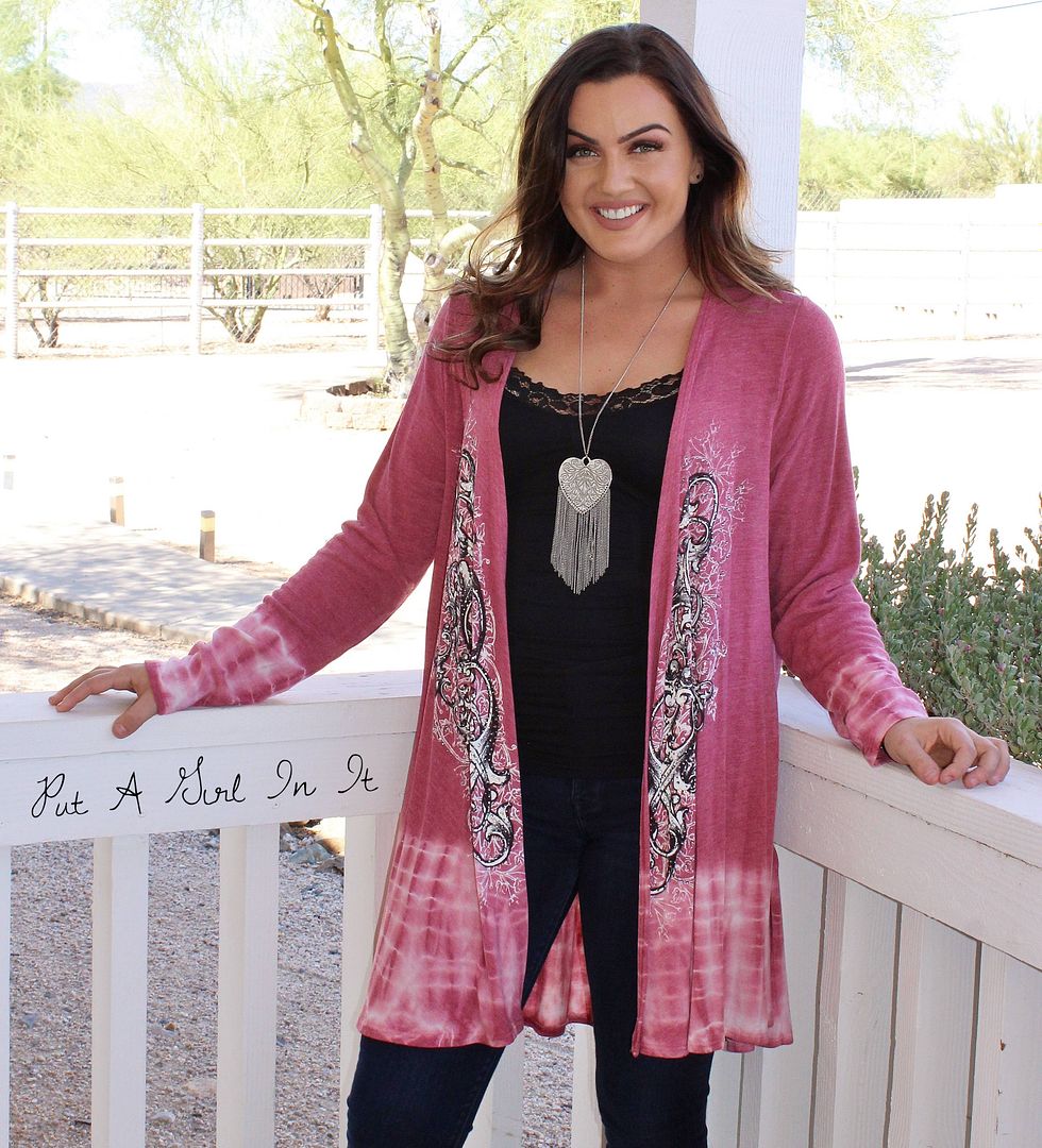 VOCAL PLUS SIZE CRYSTAL PINK BURGUNDY TIE DYE DYED CARDIGAN SWEATER 1X ...