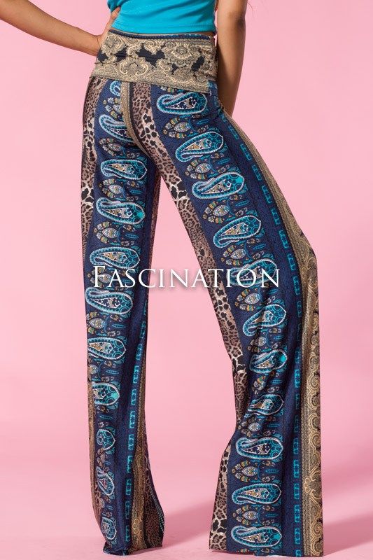 PLUS SIZE FOLD OVER BLUE BROWN PAISLEY ANIMAL WIDE SUVA PALAZZO PANTS ...